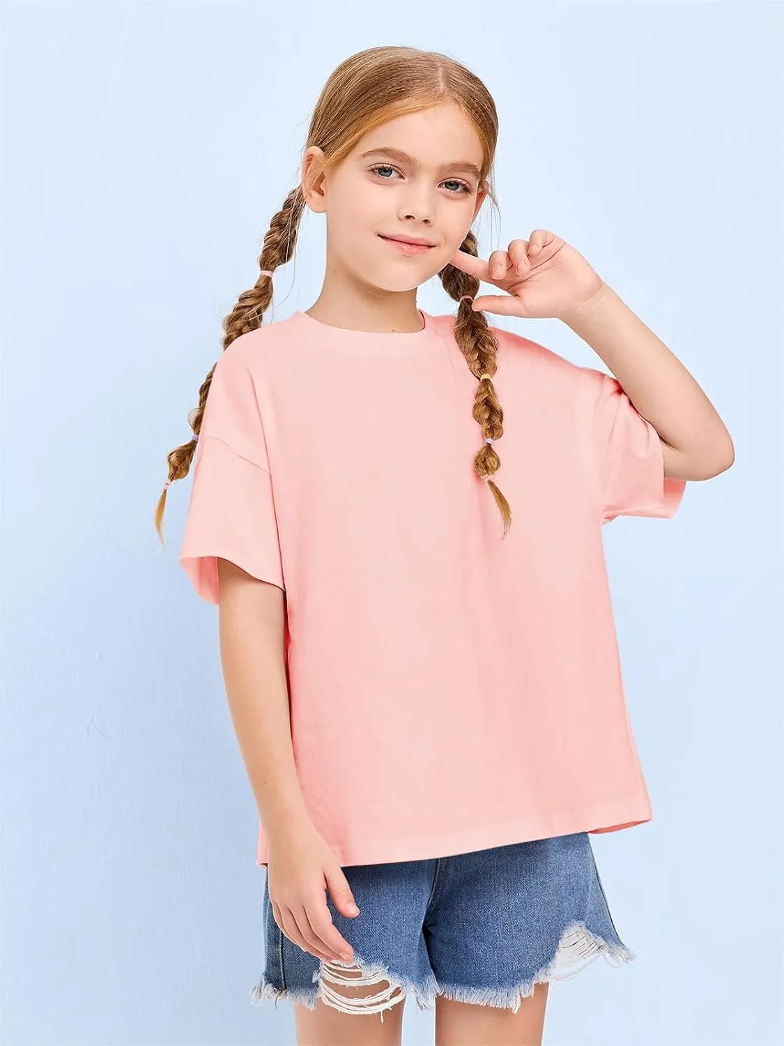 Girls Fashion Raw Hem Oversized T Shirts Summer Short Sleeve Tops Tees Shirt 5-14 Years