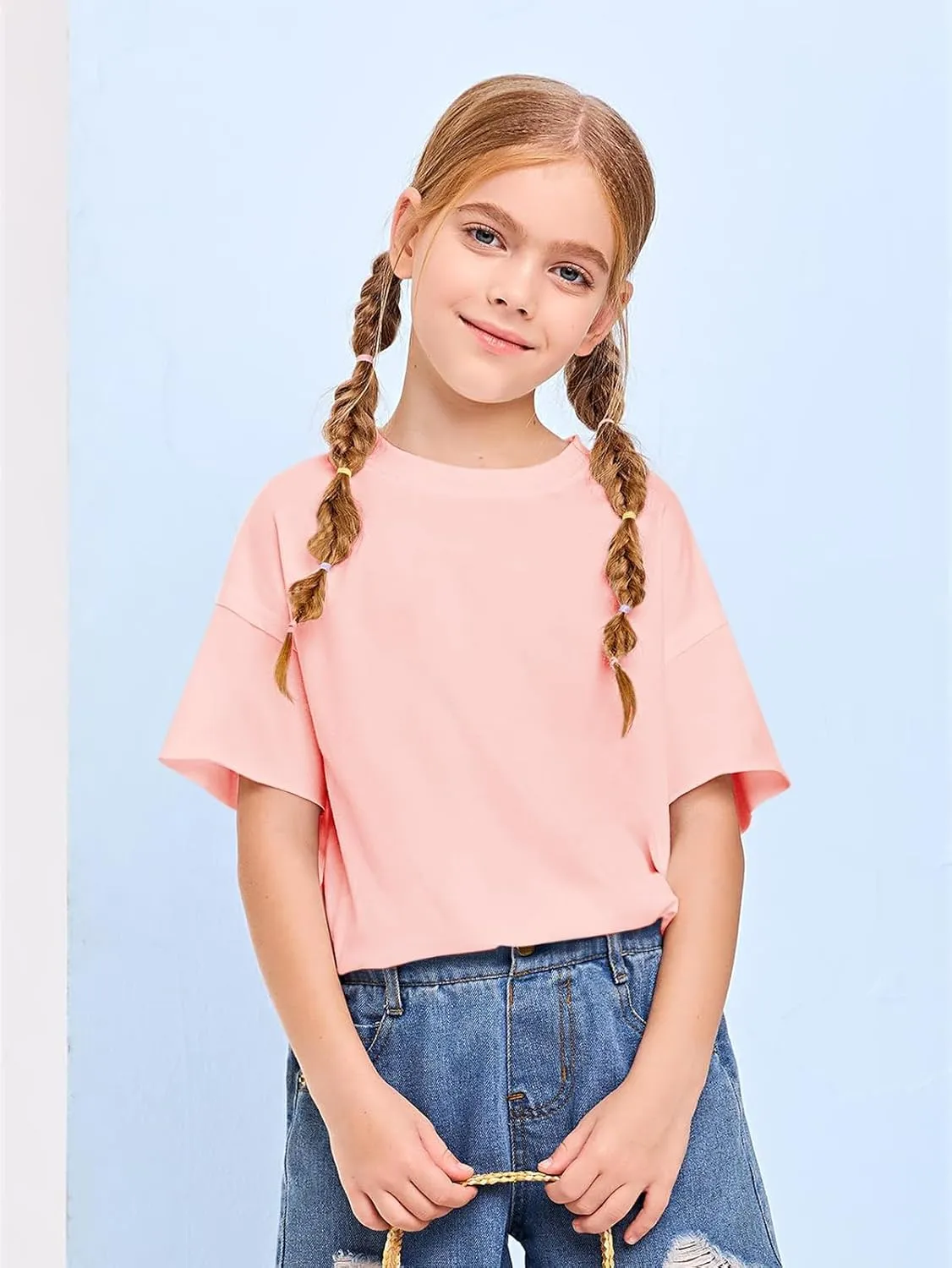 Girls Fashion Raw Hem Oversized T Shirts Summer Short Sleeve Tops Tees Shirt 5-14 Years