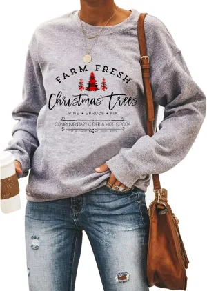 GOWONE Women Farm Fresh Christmas Plaid Trees Sweatshirt Xmas Tree Graphic Funny Holiday Pullover Top
