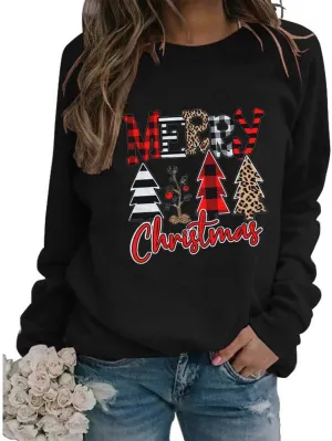 GOWONE Women Farm Fresh Christmas Plaid Trees Sweatshirt Xmas Tree Graphic Funny Holiday Pullover Top