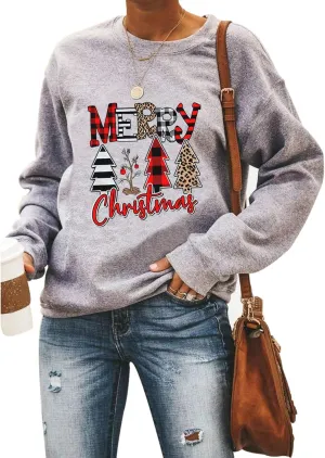 GOWONE Women Farm Fresh Christmas Plaid Trees Sweatshirt Xmas Tree Graphic Funny Holiday Pullover Top