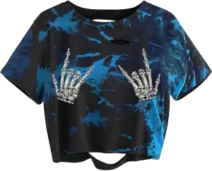 Graphic Oversized Crop Tops for Women Loose Cropped Distressed Tshirt Short-Sleeve Vintage Boxy Tee Shirts