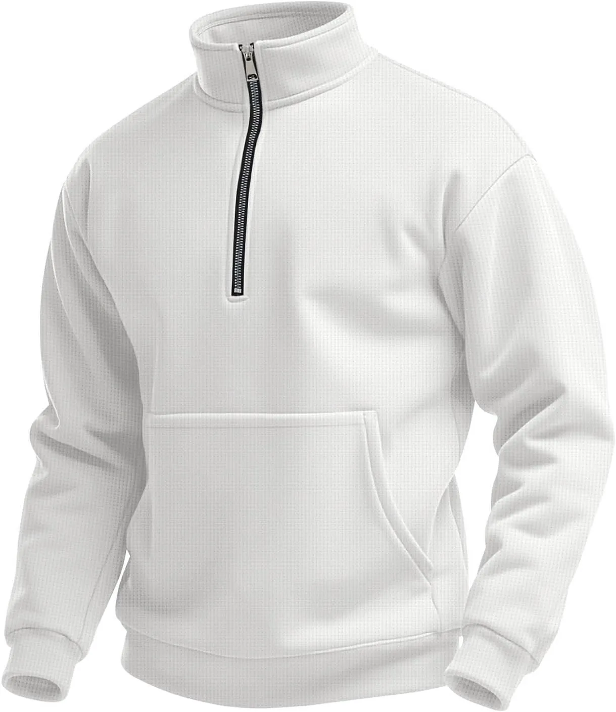 Half Zip Pullover Men Lightweight Waffle Long Sleeve Shirts Casual Comfy Mock Neck Sweatshirt with Pocket Polos