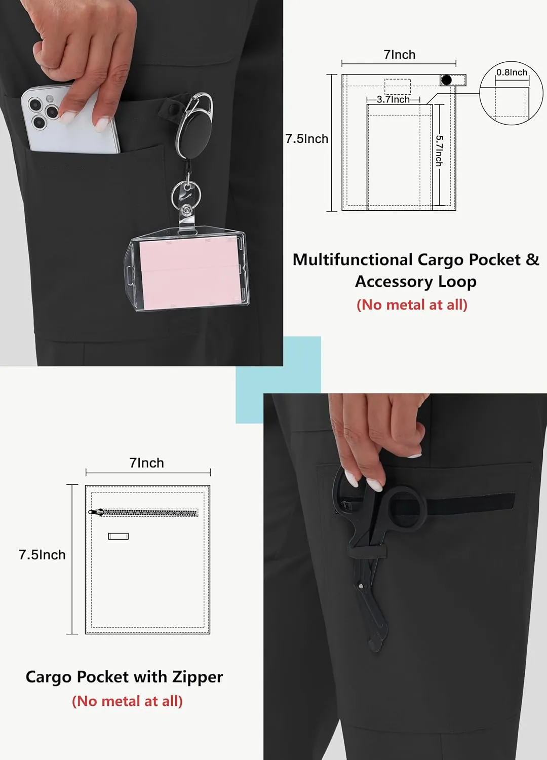 High Waisted Jogger Style Scrub Pants for Women - 8 Pockets Medical Bottoms Tapered Yoga Waistband Ribbed Ankle Cuffs