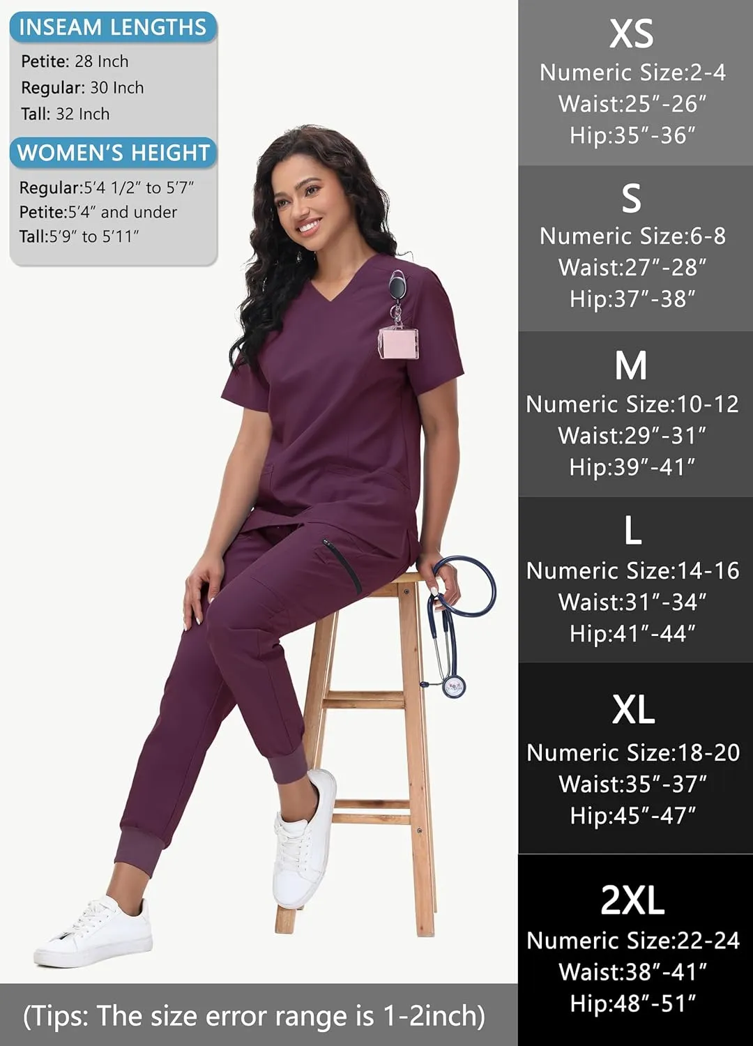 High Waisted Jogger Style Scrub Pants for Women - 8 Pockets Medical Bottoms Tapered Yoga Waistband Ribbed Ankle Cuffs