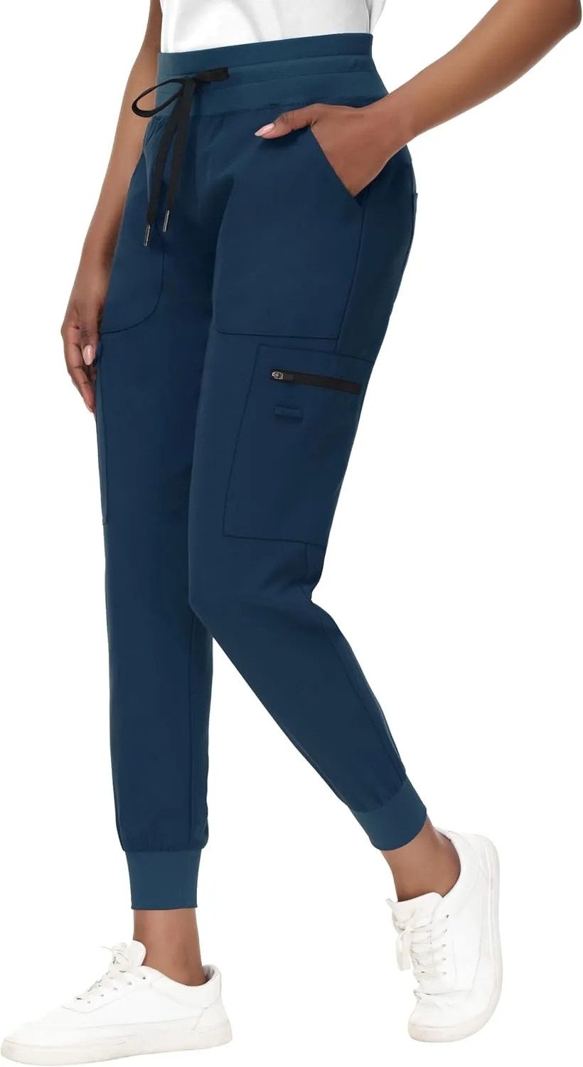 High Waisted Jogger Style Scrub Pants Navy