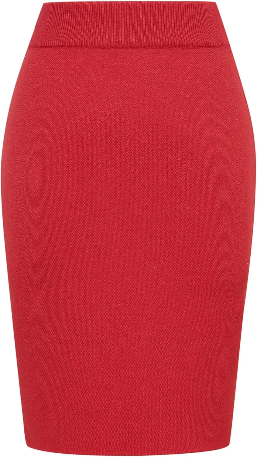 IDEALSANXUN Womens Stretchy Pencil Skirt High Waisted Bodycon Knit Knee Length Skirt with Back Slit