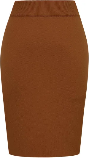 IDEALSANXUN Womens Stretchy Pencil Skirt High Waisted Bodycon Knit Knee Length Skirt with Back Slit