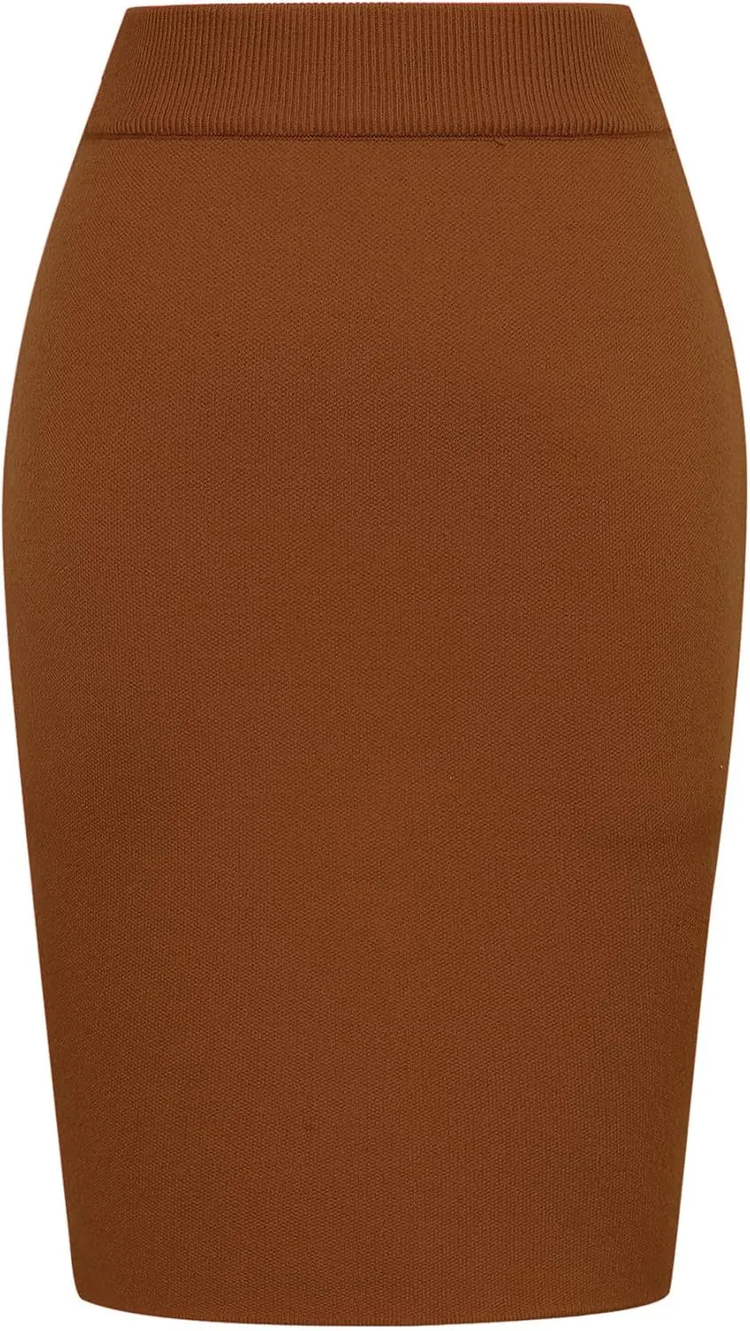 IDEALSANXUN Womens Stretchy Pencil Skirt High Waisted Bodycon Knit Knee Length Skirt with Back Slit