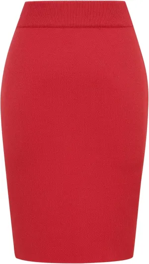 IDEALSANXUN Womens Stretchy Pencil Skirt High Waisted Bodycon Knit Knee Length Skirt with Back Slit