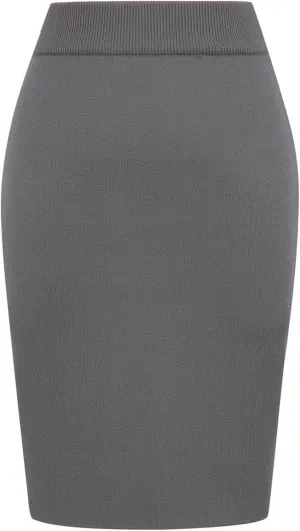 IDEALSANXUN Womens Stretchy Pencil Skirt High Waisted Bodycon Knit Knee Length Skirt with Back Slit