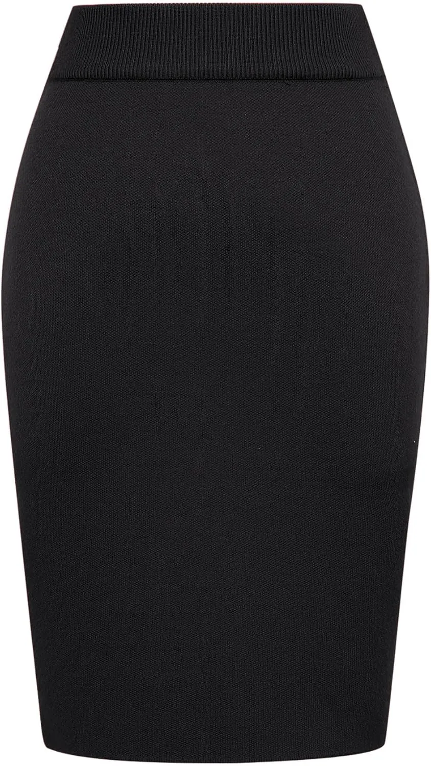 IDEALSANXUN Womens Stretchy Pencil Skirt High Waisted Bodycon Knit Knee Length Skirt with Back Slit