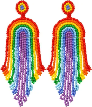 JeanBeau Boho Beaded Tassel Dangle Drop Earrings for Women Teen Trend Long Bohemian Seed Beads Fringe Dangling Summer Accessories Jewelry Gift