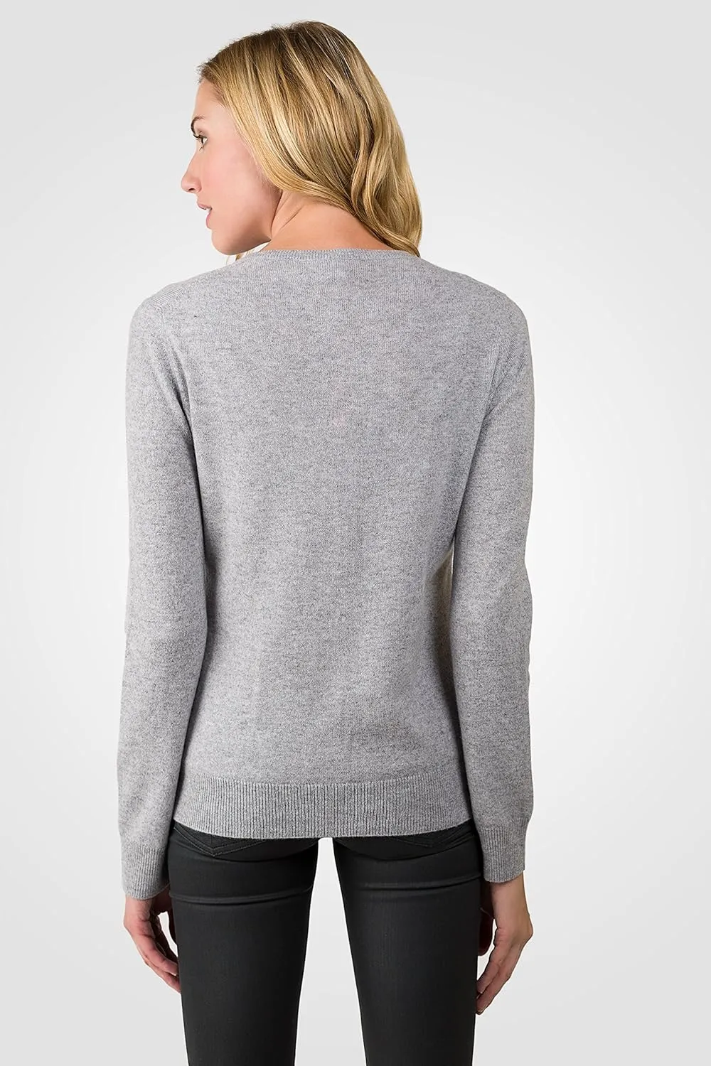 JENNIE LIU Women's 100% Cashmere Button Front Long Sleeve Crewneck Cardigan Sweater