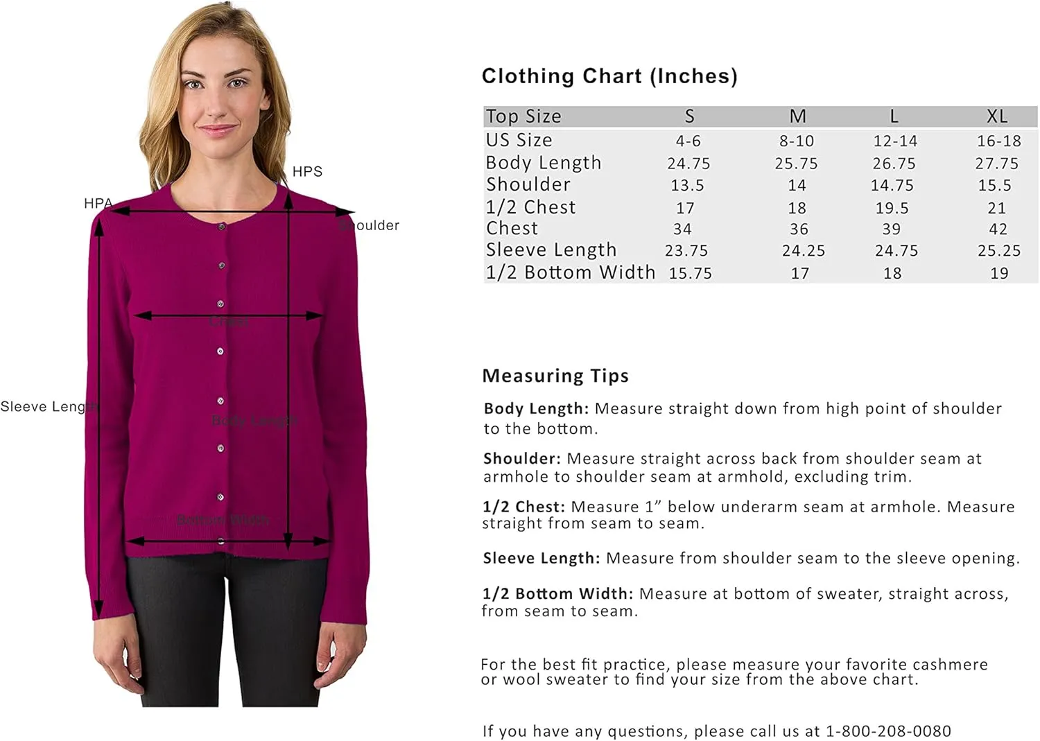 JENNIE LIU Women's 100% Cashmere Button Front Long Sleeve Crewneck Cardigan Sweater