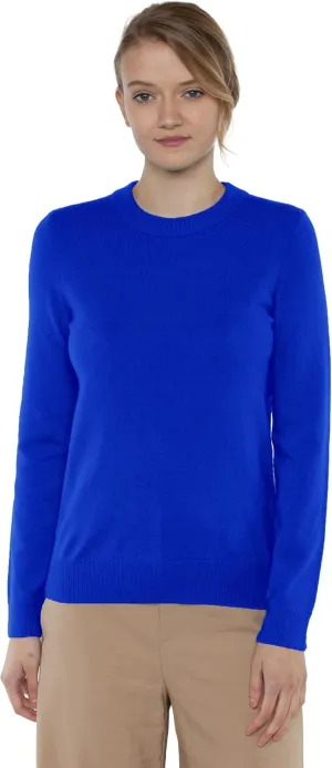 JENNIE LIU Women's 100% Pure Cashmere Long Sleeve Crew Neck Sweater