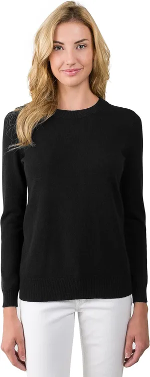 JENNIE LIU Women's 100% Pure Cashmere Long Sleeve Crew Neck Sweater