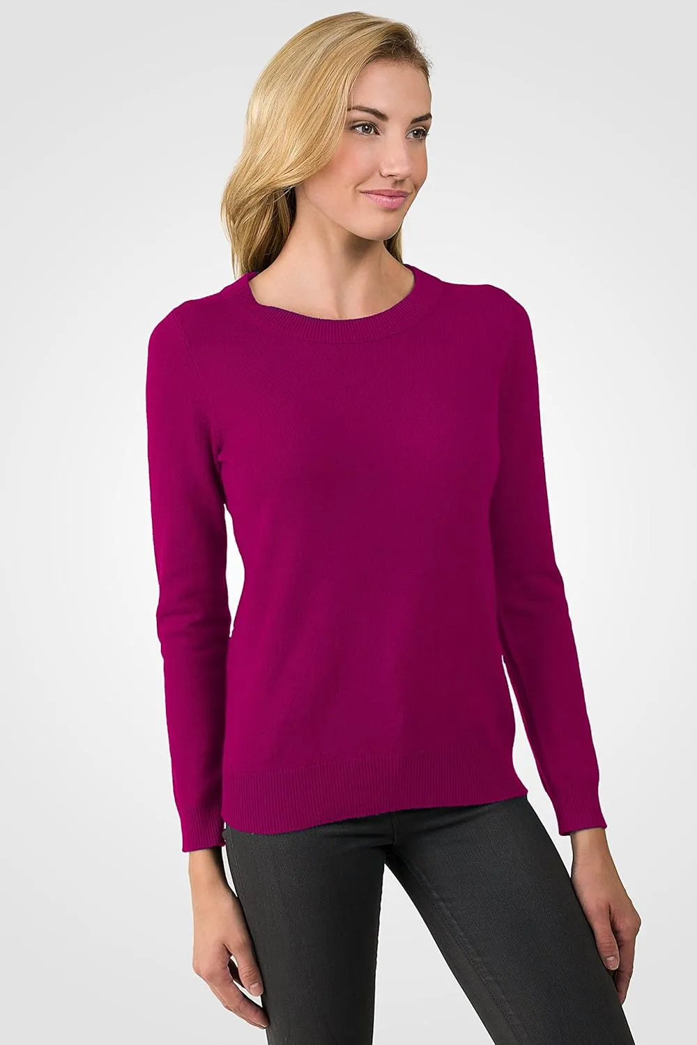 JENNIE LIU Women's 100% Pure Cashmere Long Sleeve Crew Neck Sweater