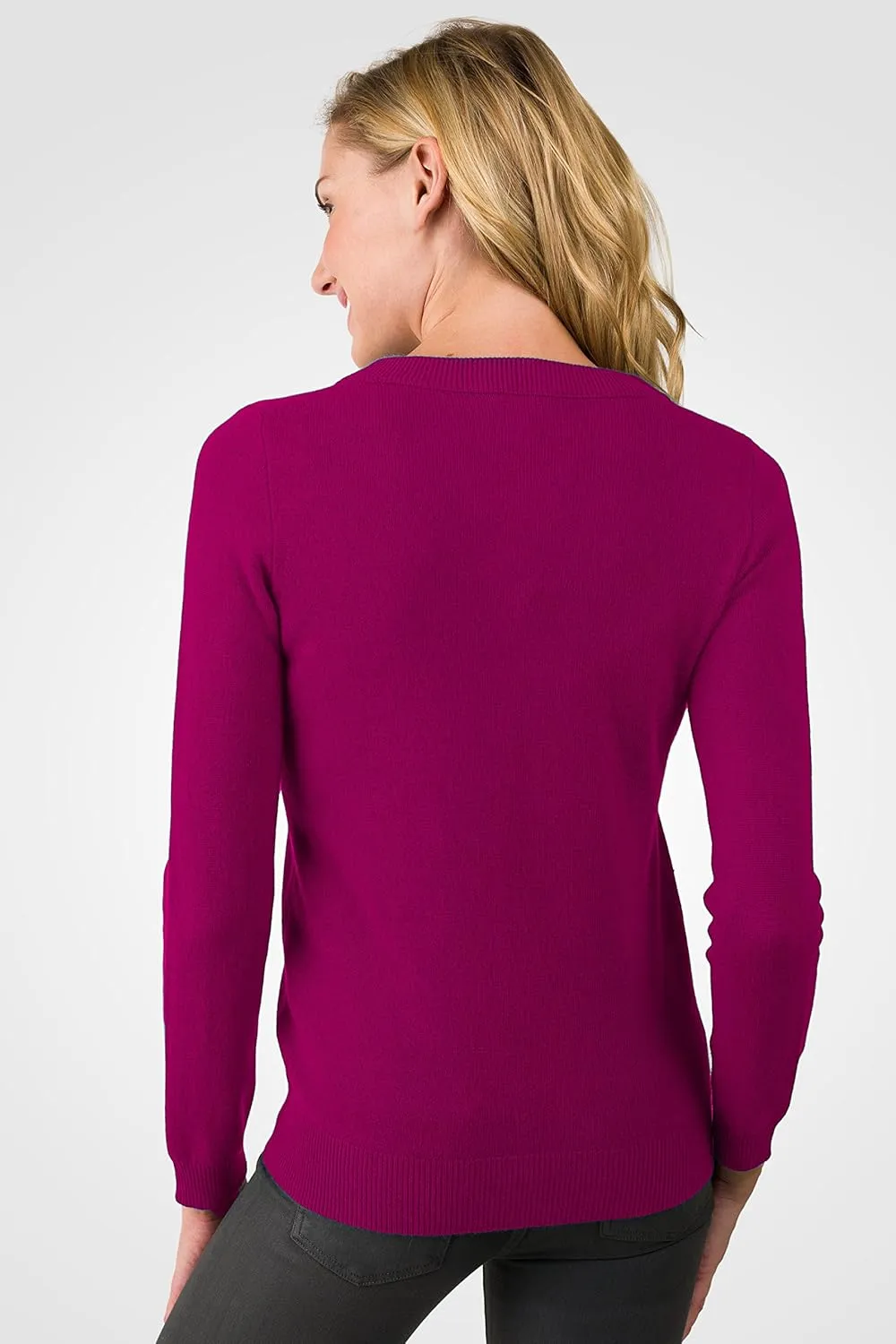 JENNIE LIU Women's 100% Pure Cashmere Long Sleeve Crew Neck Sweater