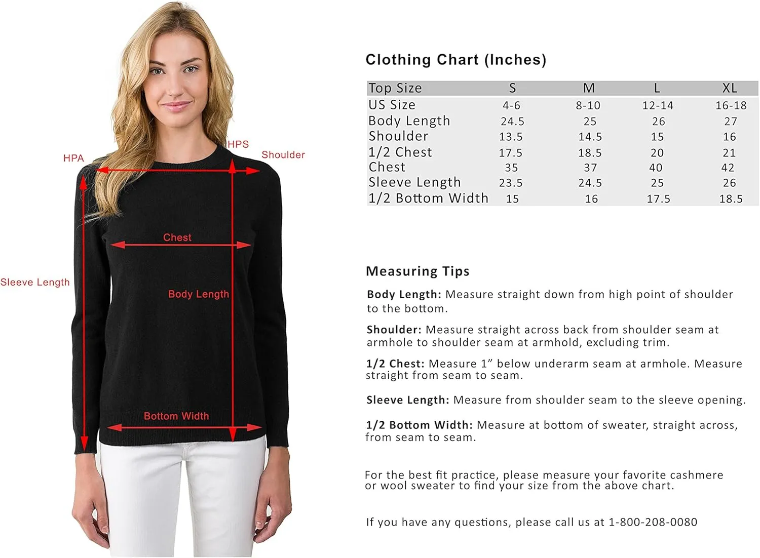 JENNIE LIU Women's 100% Pure Cashmere Long Sleeve Crew Neck Sweater