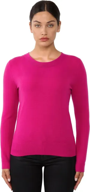 JENNIE LIU Women's 100% Pure Cashmere Long Sleeve Crew Neck Sweater