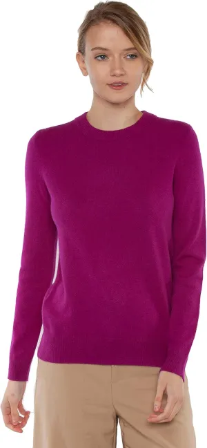 JENNIE LIU Women's 100% Pure Cashmere Long Sleeve Crew Neck Sweater