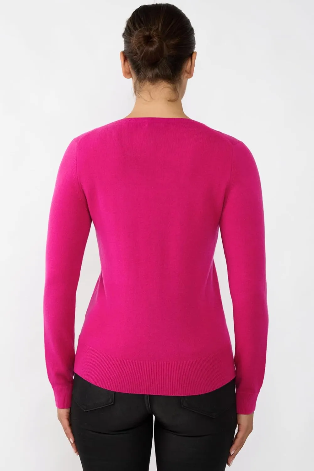 JENNIE LIU Women's 100% Pure Cashmere Long Sleeve Crew Neck Sweater