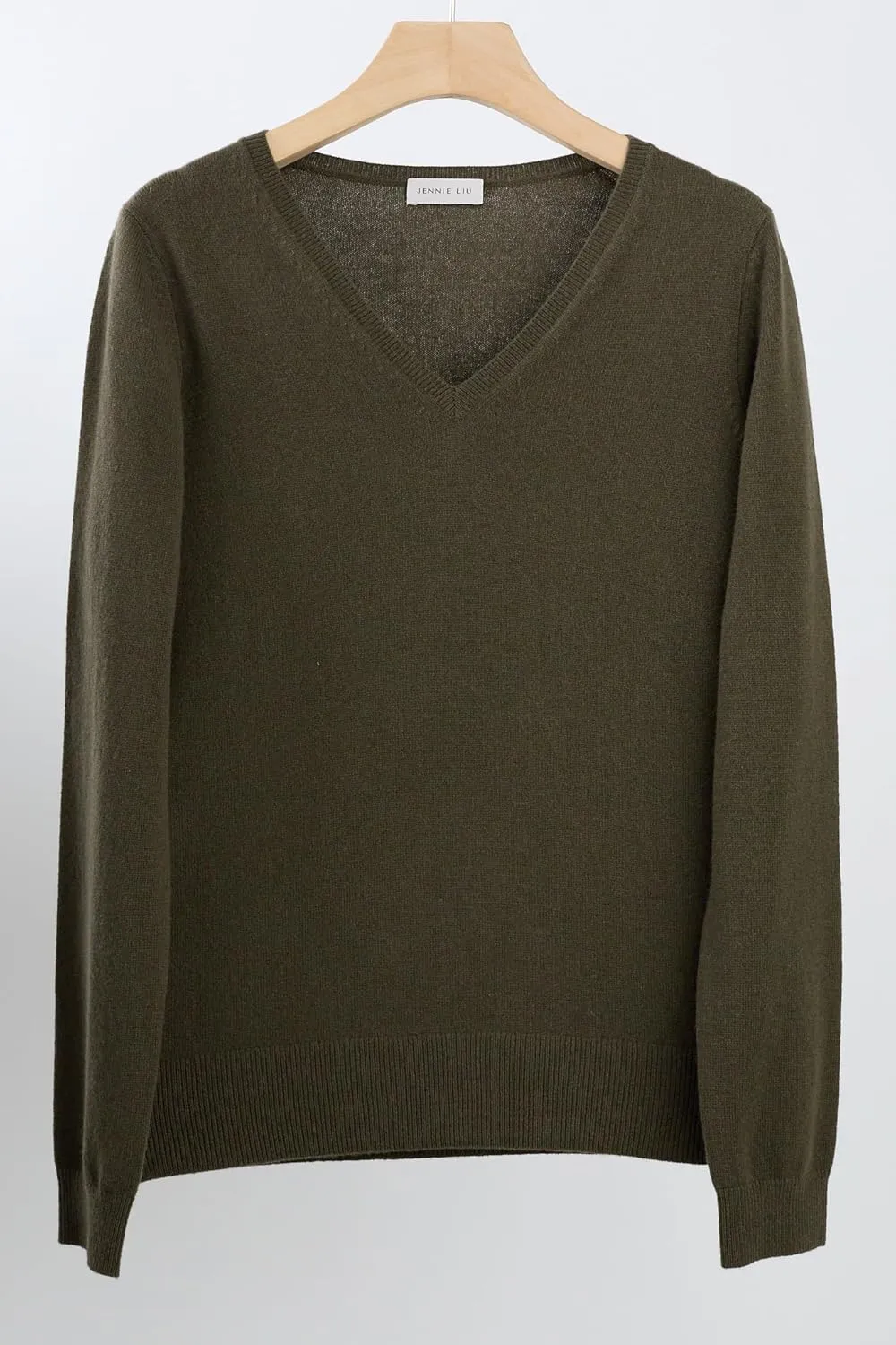 JENNIE LIU Women's 100% Pure Cashmere Long Sleeve Pullover V Neck Sweater