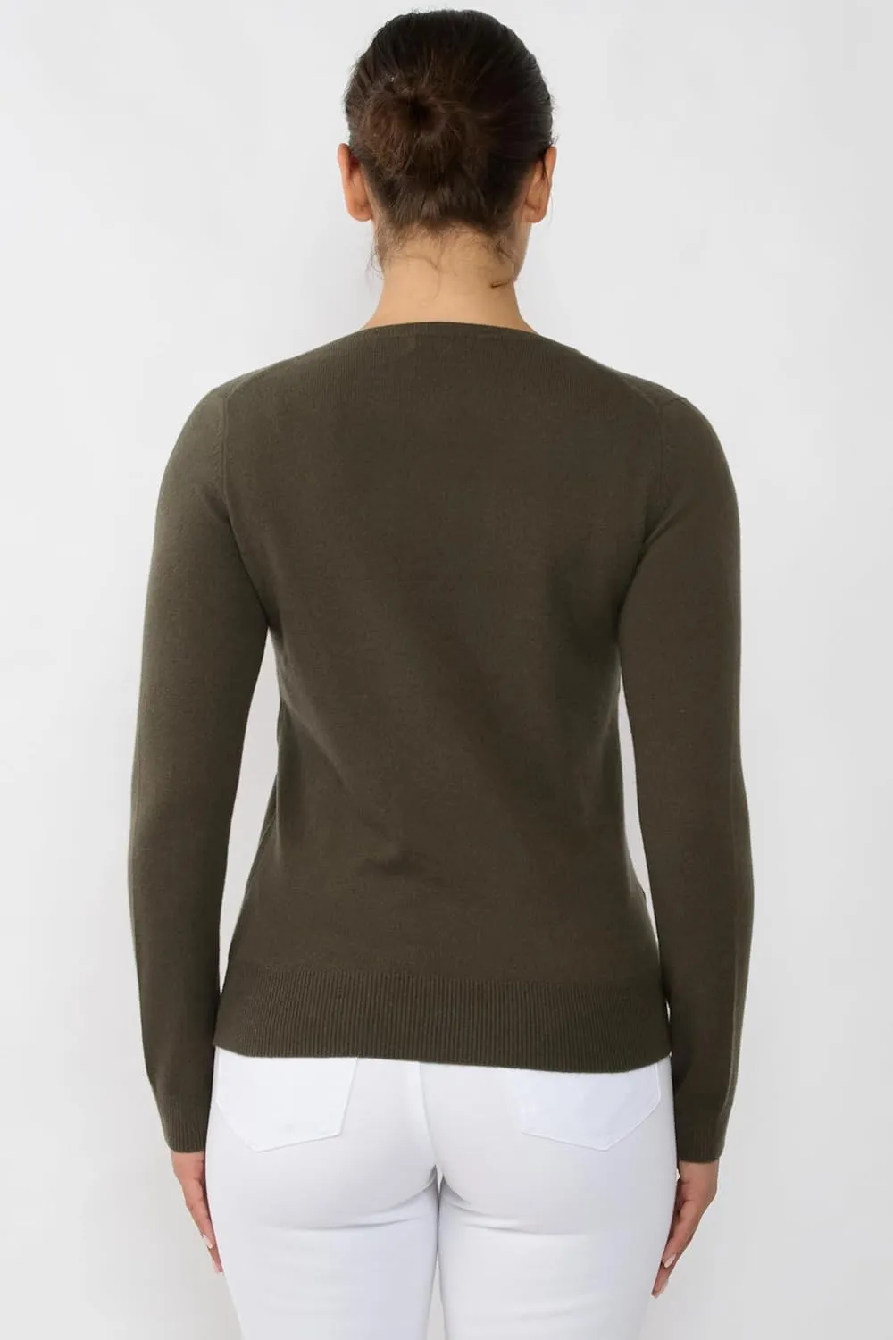 JENNIE LIU Women's 100% Pure Cashmere Long Sleeve Pullover V Neck Sweater