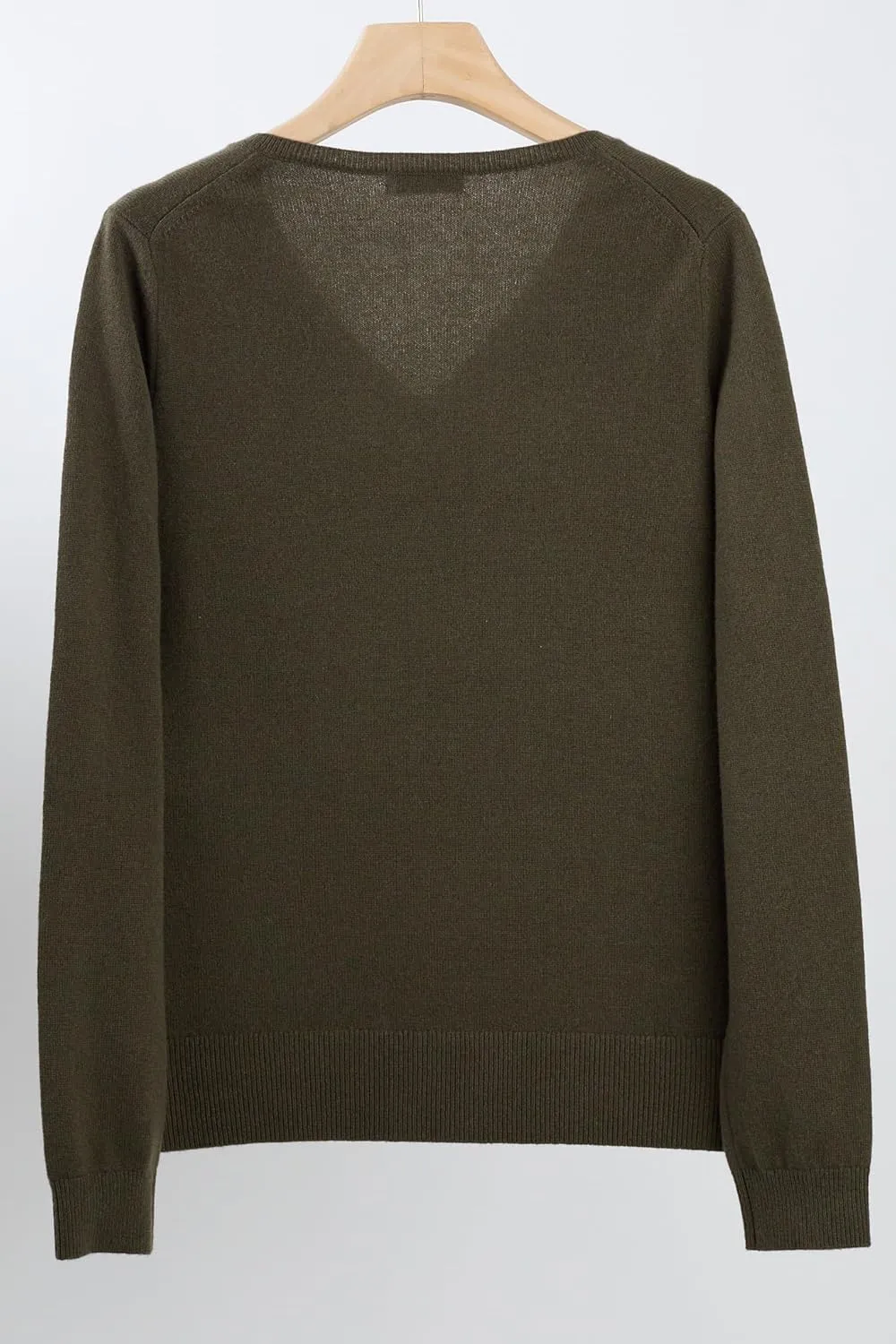 JENNIE LIU Women's 100% Pure Cashmere Long Sleeve Pullover V Neck Sweater