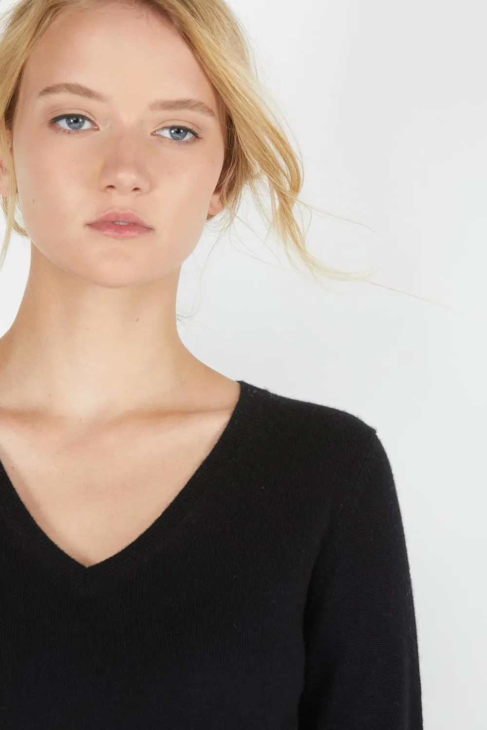 JENNIE LIU Women's 100% Pure Cashmere Long Sleeve Pullover V Neck Sweater