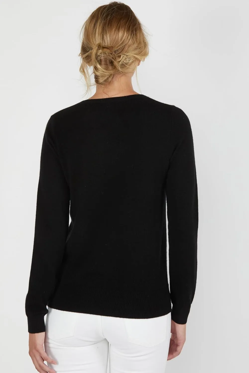 JENNIE LIU Women's 100% Pure Cashmere Long Sleeve Pullover V Neck Sweater