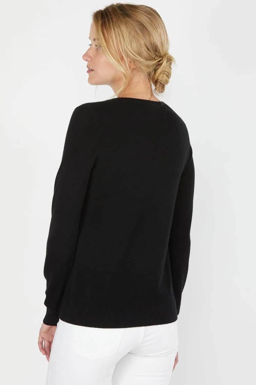 JENNIE LIU Women's 100% Pure Cashmere Long Sleeve Pullover V Neck Sweater