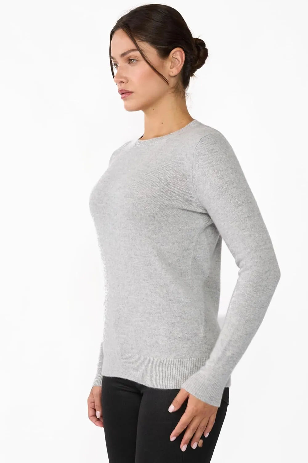 JENNIE LIU Womens 3-ply Cashmere Crewneck Sweater | Winter Cozy Cashmere Sweaters for Women