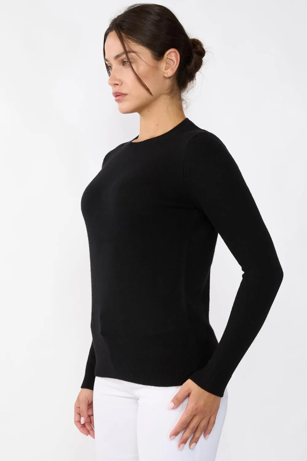 JENNIE LIU Womens 3-ply Cashmere Crewneck Sweater | Winter Cozy Cashmere Sweaters for Women