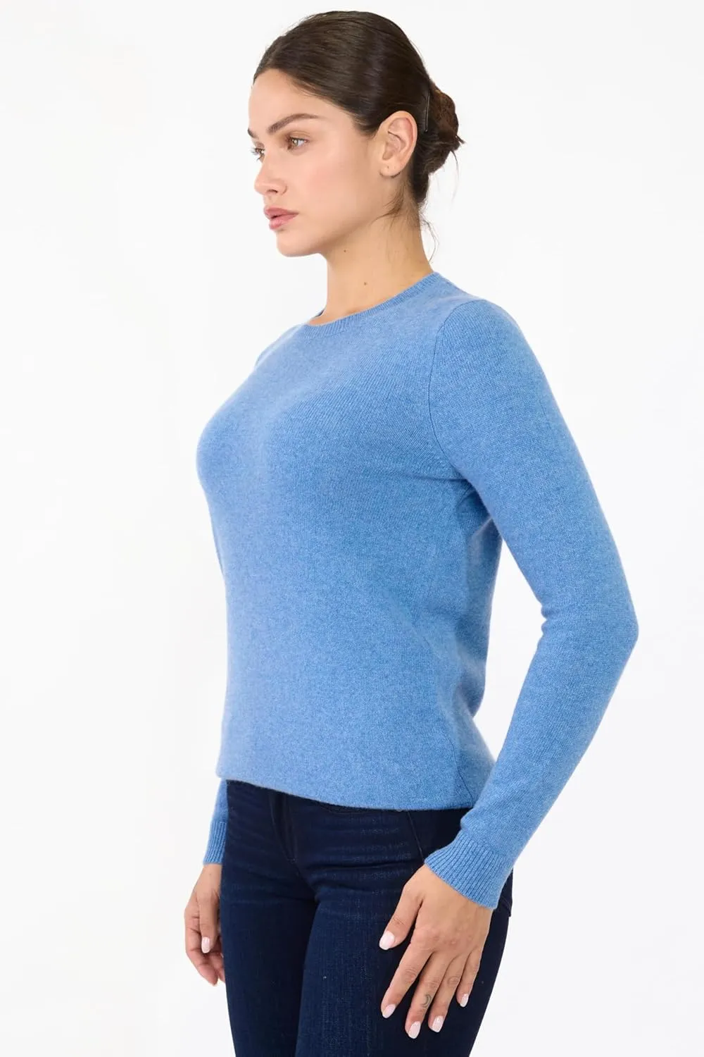 JENNIE LIU Womens 3-ply Cashmere Crewneck Sweater | Winter Cozy Cashmere Sweaters for Women
