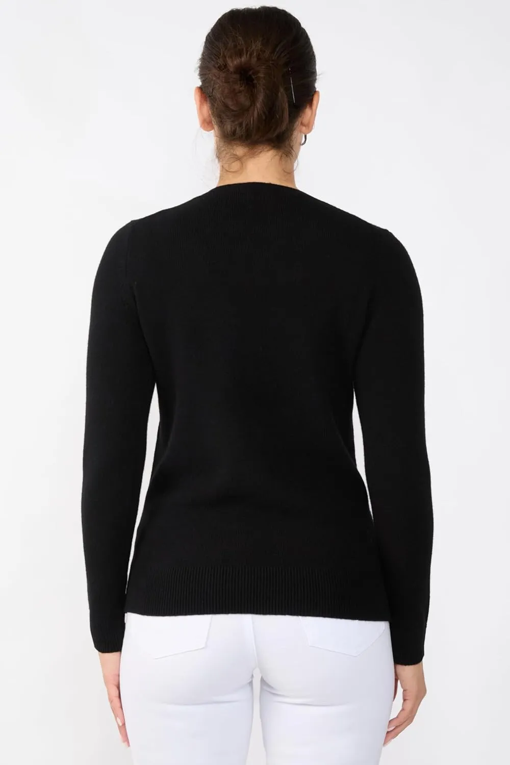 JENNIE LIU Womens 3-ply Cashmere Crewneck Sweater | Winter Cozy Cashmere Sweaters for Women