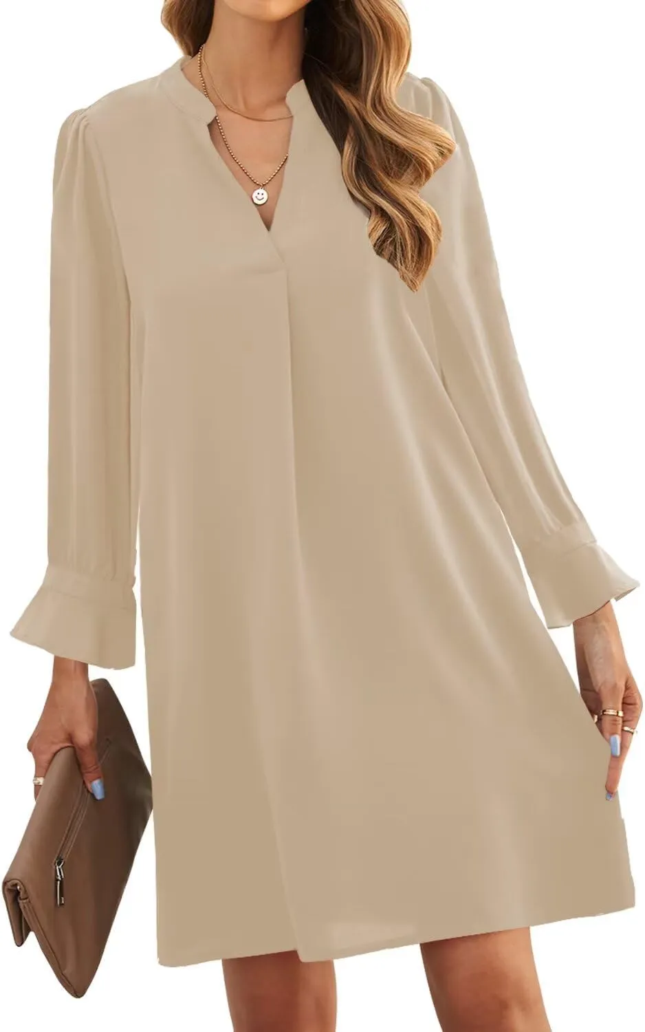 JOCAFIYE Womens Dresses Summer Casual Dress Long Sleeve V Neck Dress Shift Dress for Women 2025