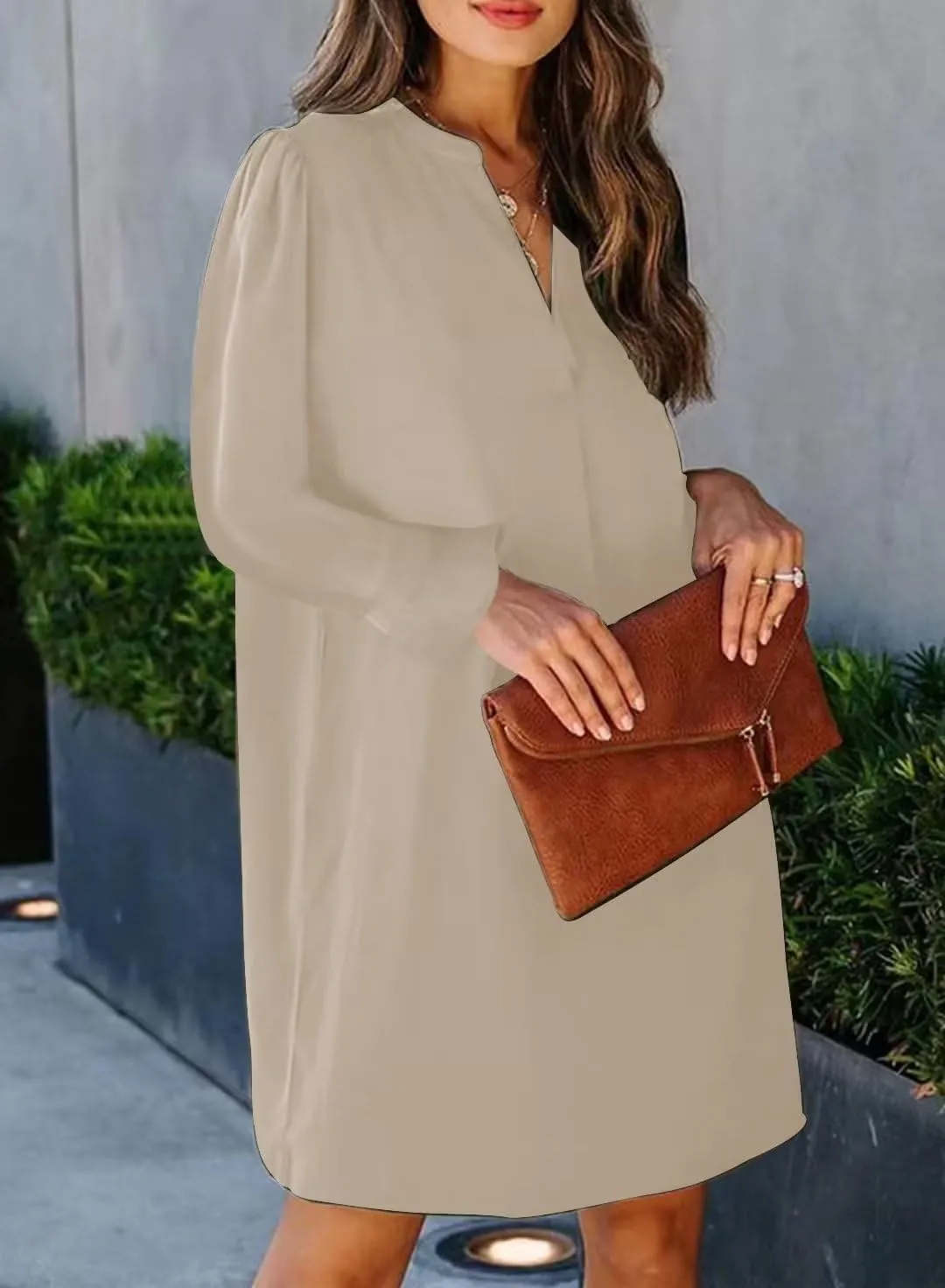 JOCAFIYE Womens Dresses Summer Casual Dress Long Sleeve V Neck Dress Shift Dress for Women 2025