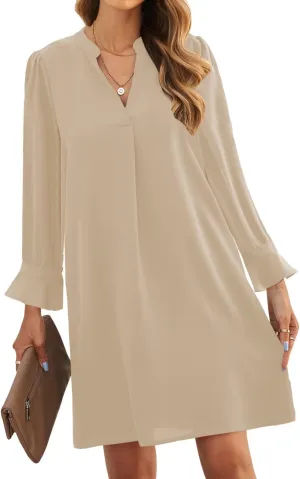 JOCAFIYE Womens Dresses Summer Casual Dress Long Sleeve V Neck Dress Shift Dress for Women 2025