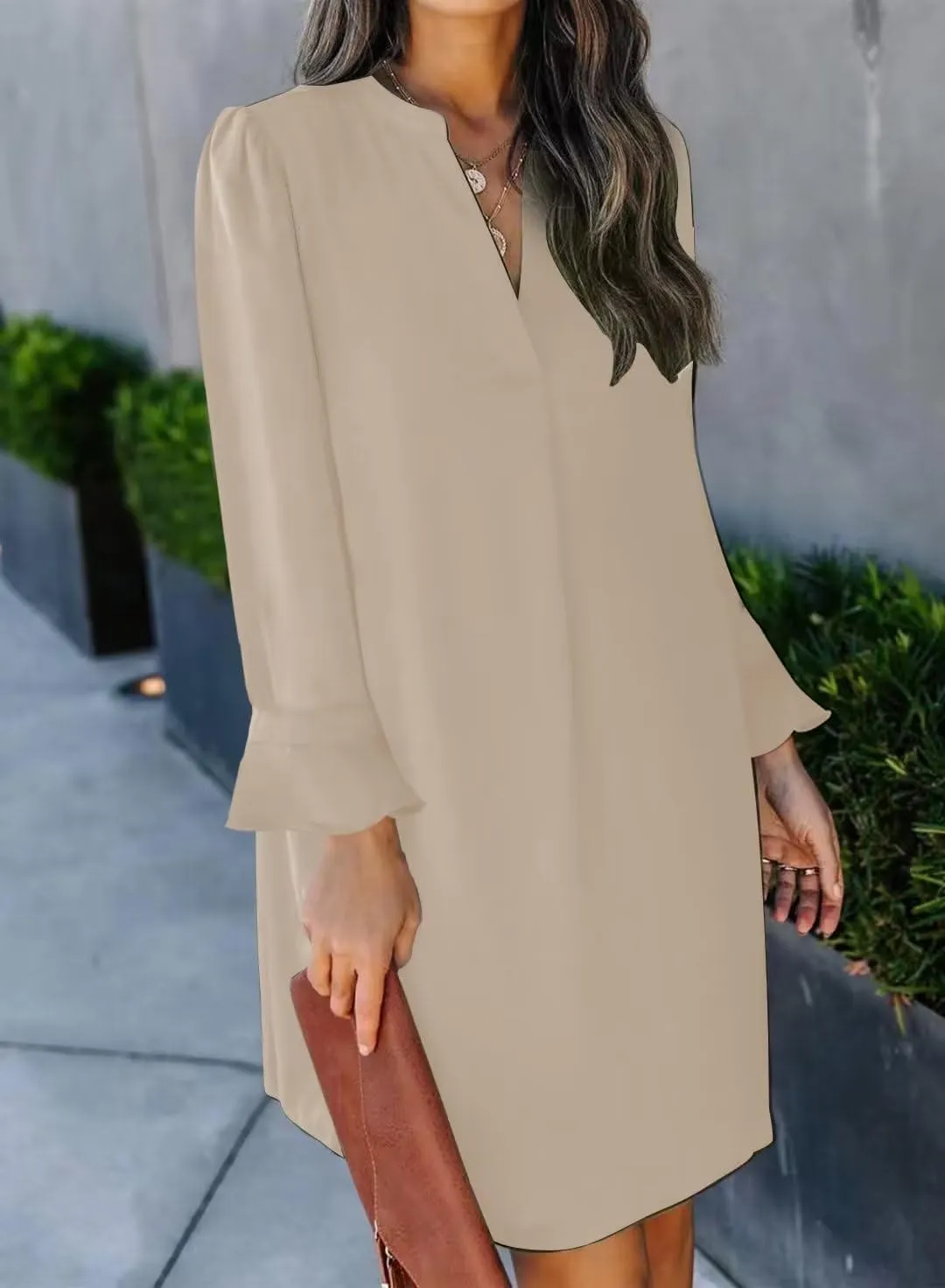 JOCAFIYE Womens Dresses Summer Casual Dress Long Sleeve V Neck Dress Shift Dress for Women 2025