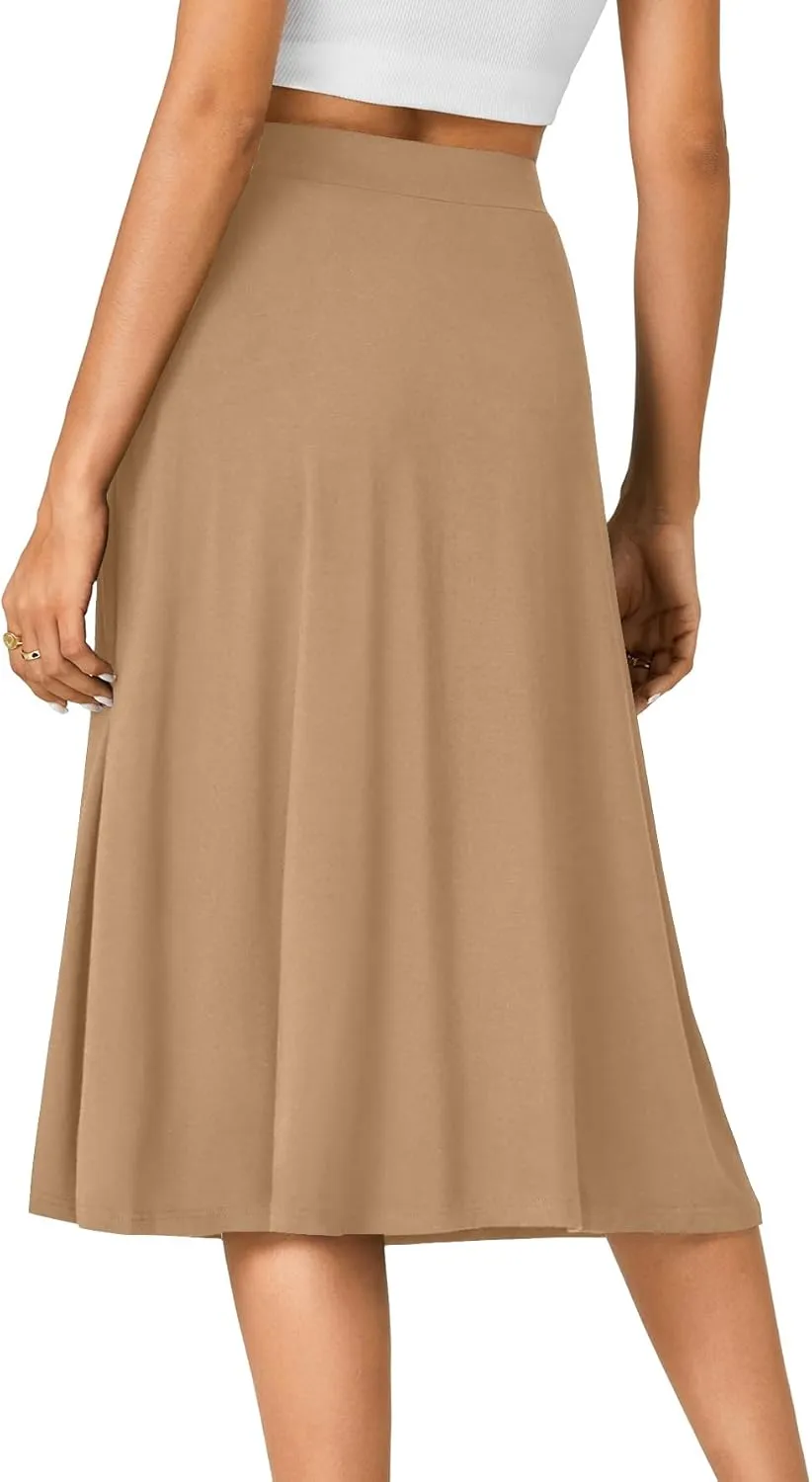 KIFOVEN Womens Casual High Waist A Line Midi Skirt Flared Drawstring Stretchy Skirt