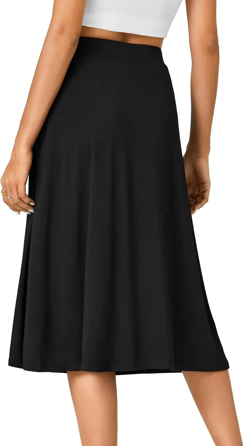 KIFOVEN Womens Casual High Waist A Line Midi Skirt Flared Drawstring Stretchy Skirt