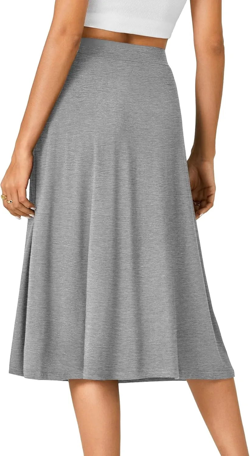 KIFOVEN Womens Casual High Waist A Line Midi Skirt Flared Drawstring Stretchy Skirt