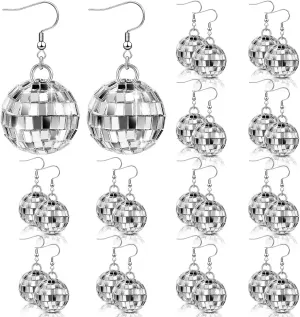 Kigeli 12 Pairs Women Disco Ball Earrings 60's Mirror Ball Earrings Silver 70's Outfit Disco Accessories Hippie Jewelry Bulk Cowgirl Dangle Party Favors for New Years Festival Stage Game Costume