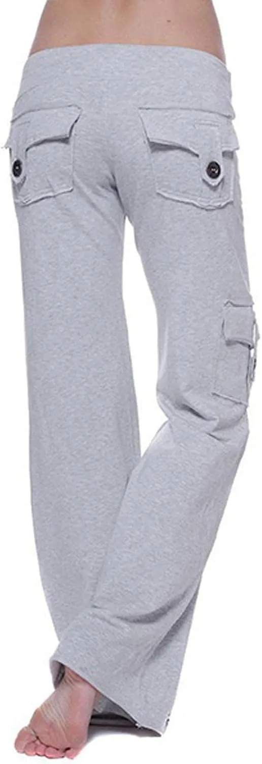 LFEOOST Plus Size Yoga Pants for Women Loose Wide Leg Sweatpants High Waist Stretch Cozy Workout Cargo Pants with 4 Pockets