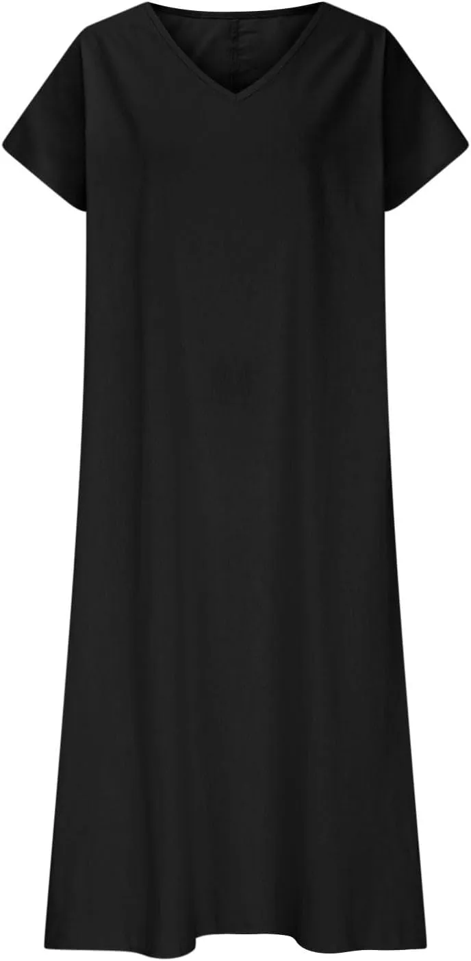 Linen Dresses for Women 2025 Trendy Flowy Sundresses Loose Fit Cotton Maxi Dress Summer Beach Vacation Casual Dress