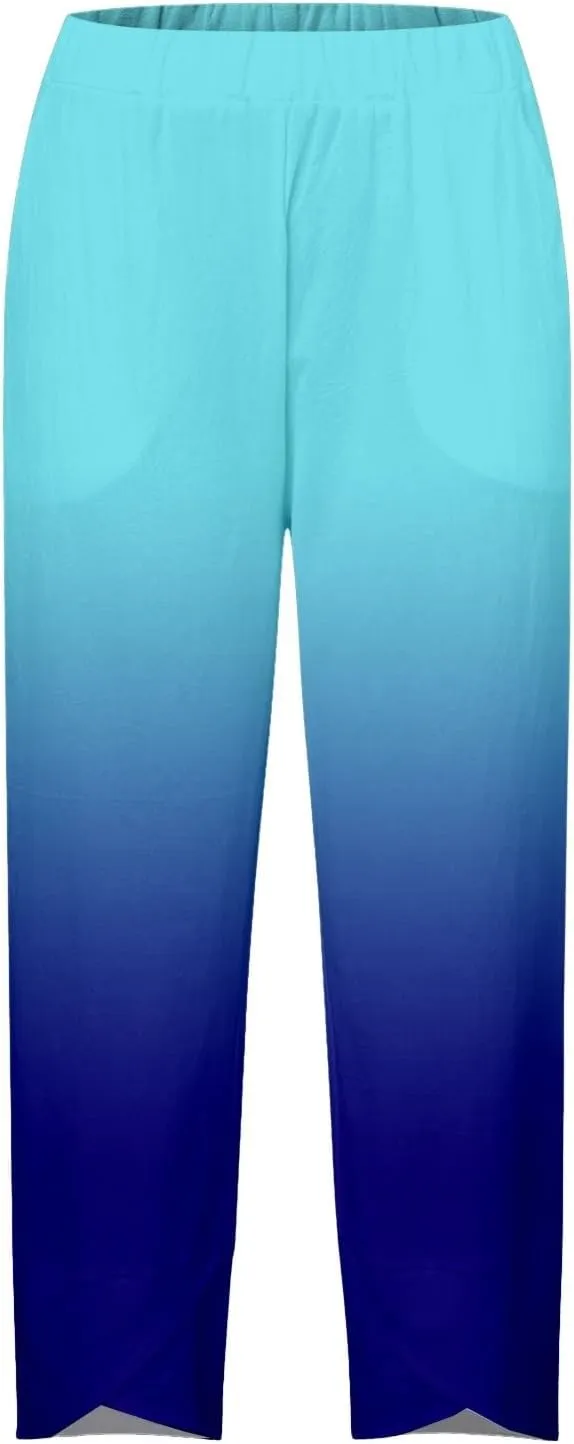 Linen Pants for Women Printed Wide Leg Loose Fit Casual Summer Vacation Flowy Palazzo Pants Cropped Beach Trousers