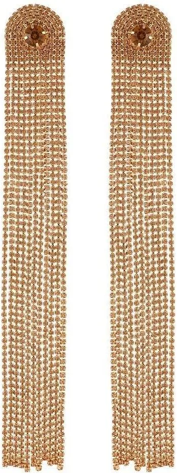 Long Rhinestones Tassel Earrings Bohemian Sparkling Crystal Statement Drop Dangle Earrings for Women Wedding Prom Fashion Accessories(Brown)