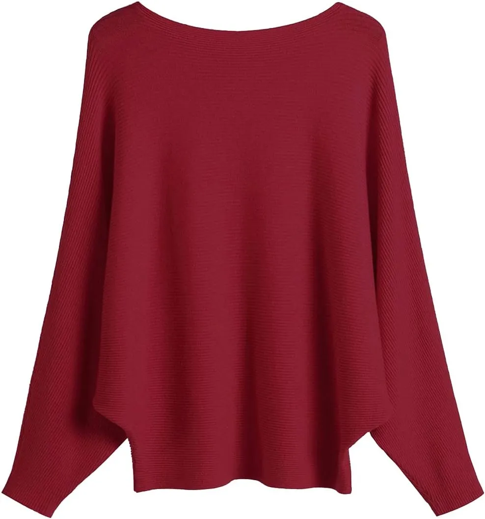 MAKARTHY Womens Striped Sweaters Batwing Sleeves Knitted Dolman Pullovers Tops Sweatershirts